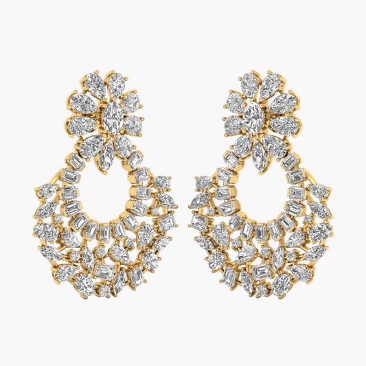 Imperial Cluster & Baguette Drop Diamond Earrings