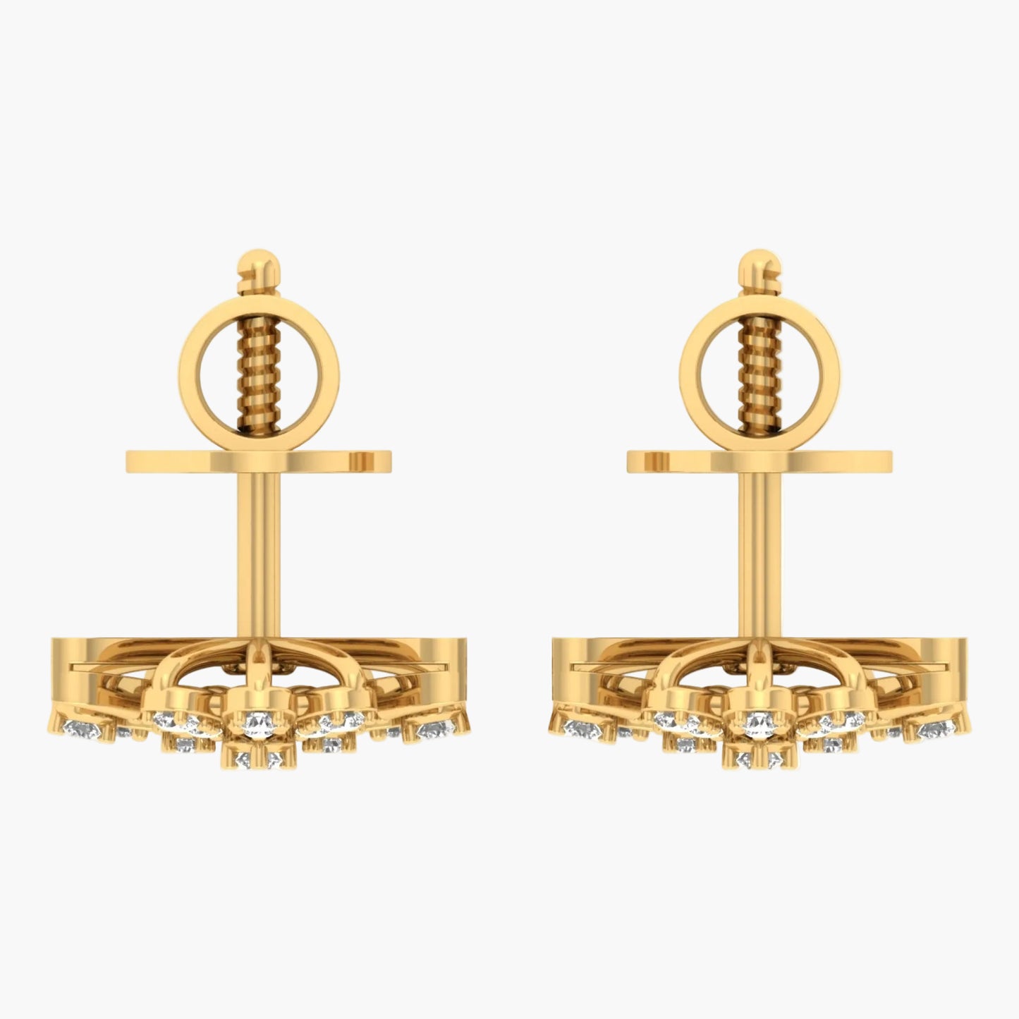 Gold earrings with intricate designs on a white background, branded 'Green Lab'.