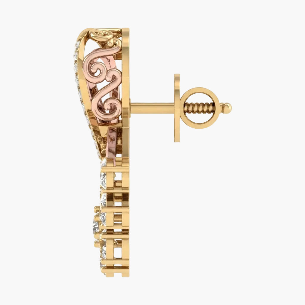 Gold earring with intricate design on a white background