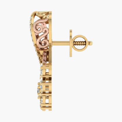 Gold earring with intricate design on a white background