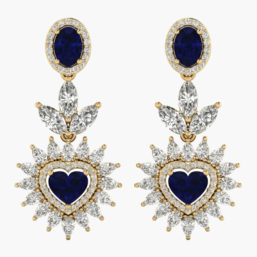 Majestic Sapphire Heartburst Diamond Earrings