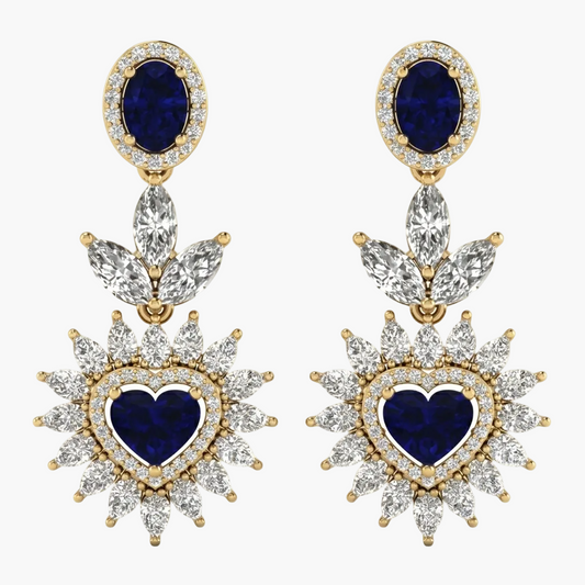 Majestic Sapphire Heartburst Diamond Earrings