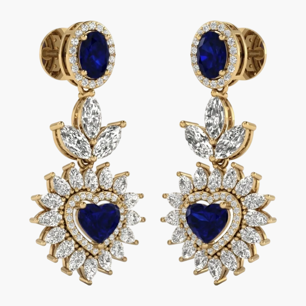 Majestic Sapphire Heartburst Diamond Earrings