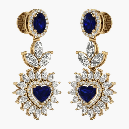 Majestic Sapphire Heartburst Diamond Earrings
