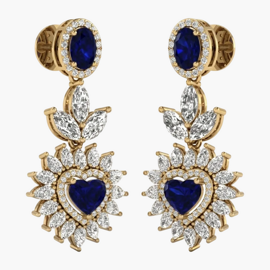 Majestic Sapphire Heartburst Diamond Earrings