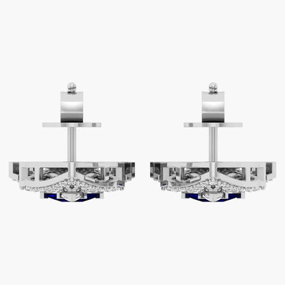 Pair of silver earrings with blue accents on a white background, branded 'Green Lab'.