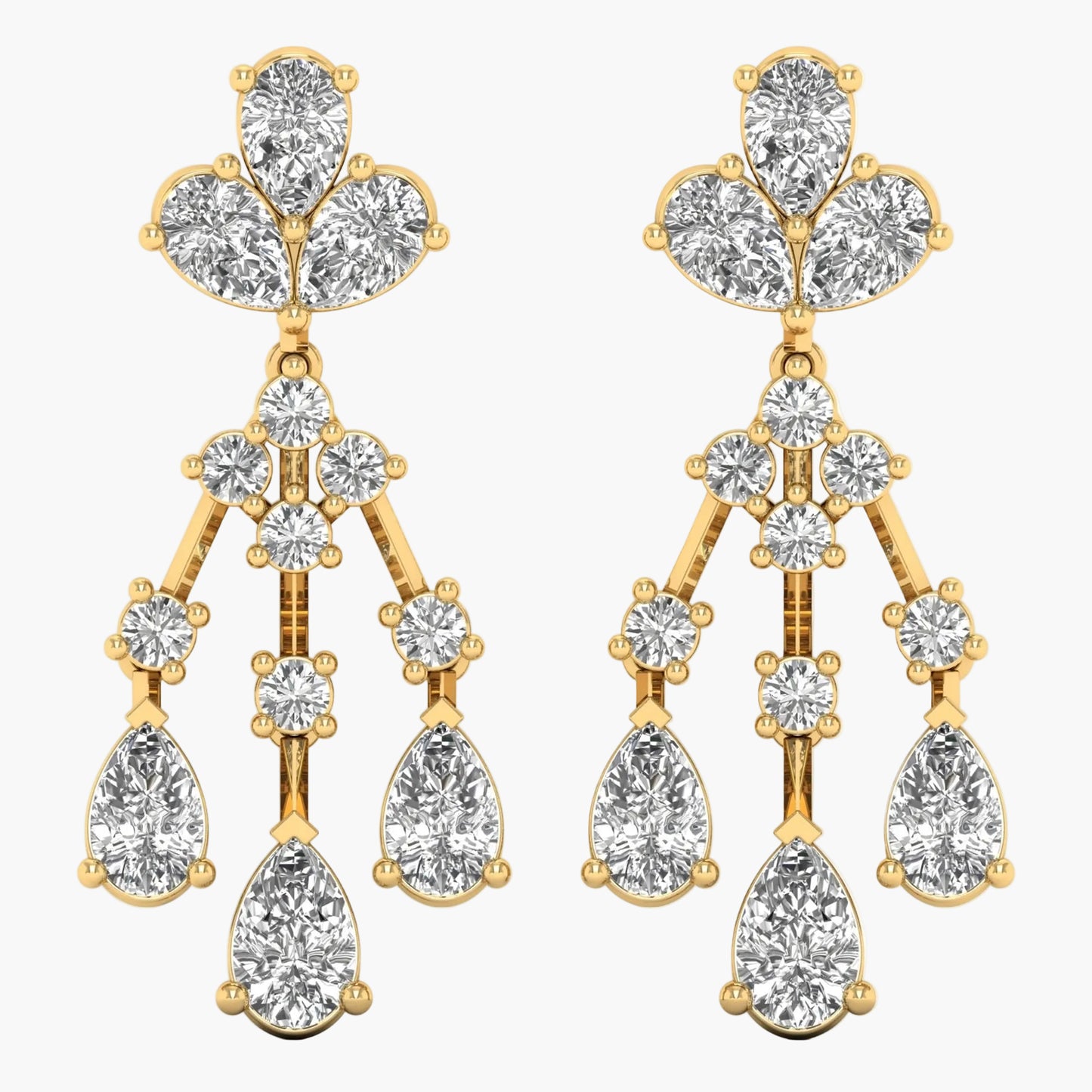 Gold and diamond earrings on a white background with 'Green Lab' branding.