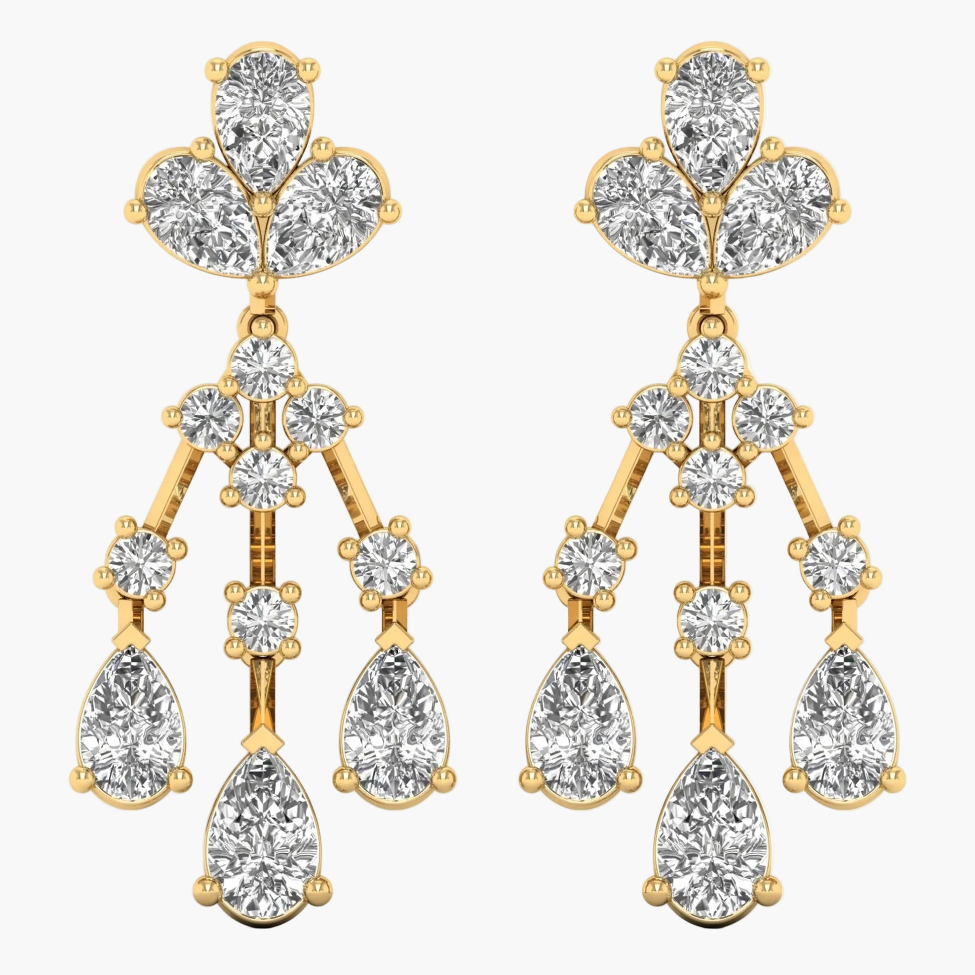 Gold and diamond earrings on a white background with 'Green Lab' branding.