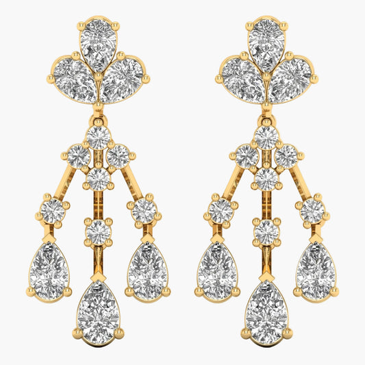 Gold and diamond earrings on a white background with 'Green Lab' branding.
