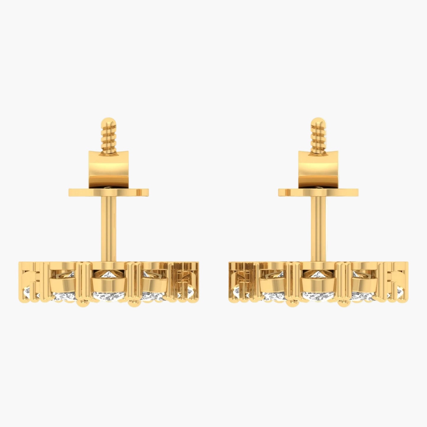 Gold earrings with clear stones on a white background, branded 'Green Lab'.