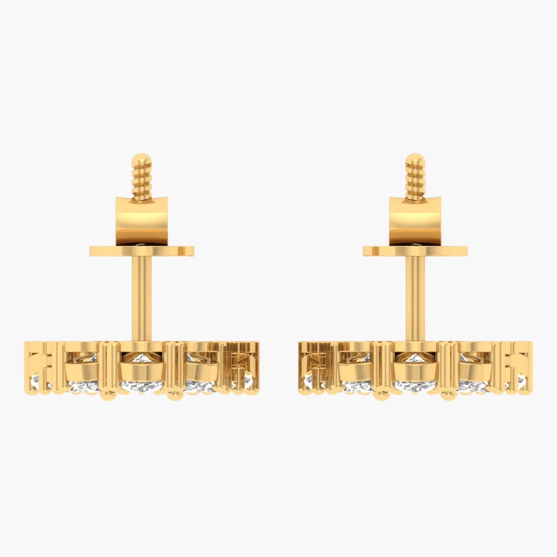 Gold earrings with clear stones on a white background, branded 'Green Lab'.