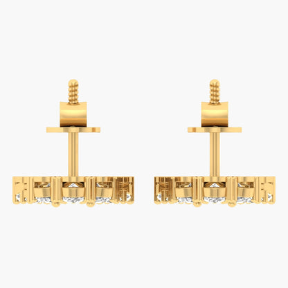 Gold earrings with clear stones on a white background, branded 'Green Lab'.