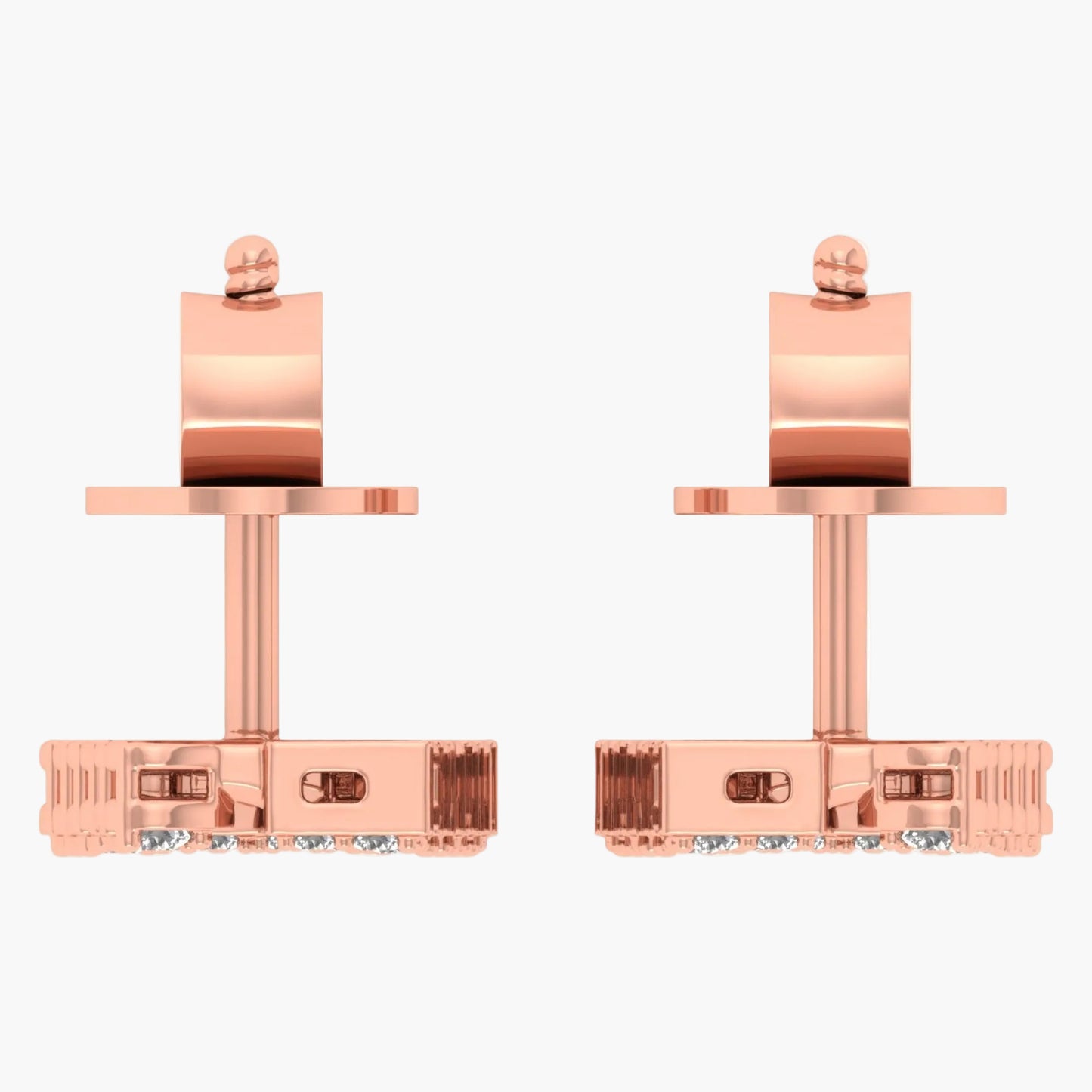Rose gold earrings with 'Green Lab' branding on a white background