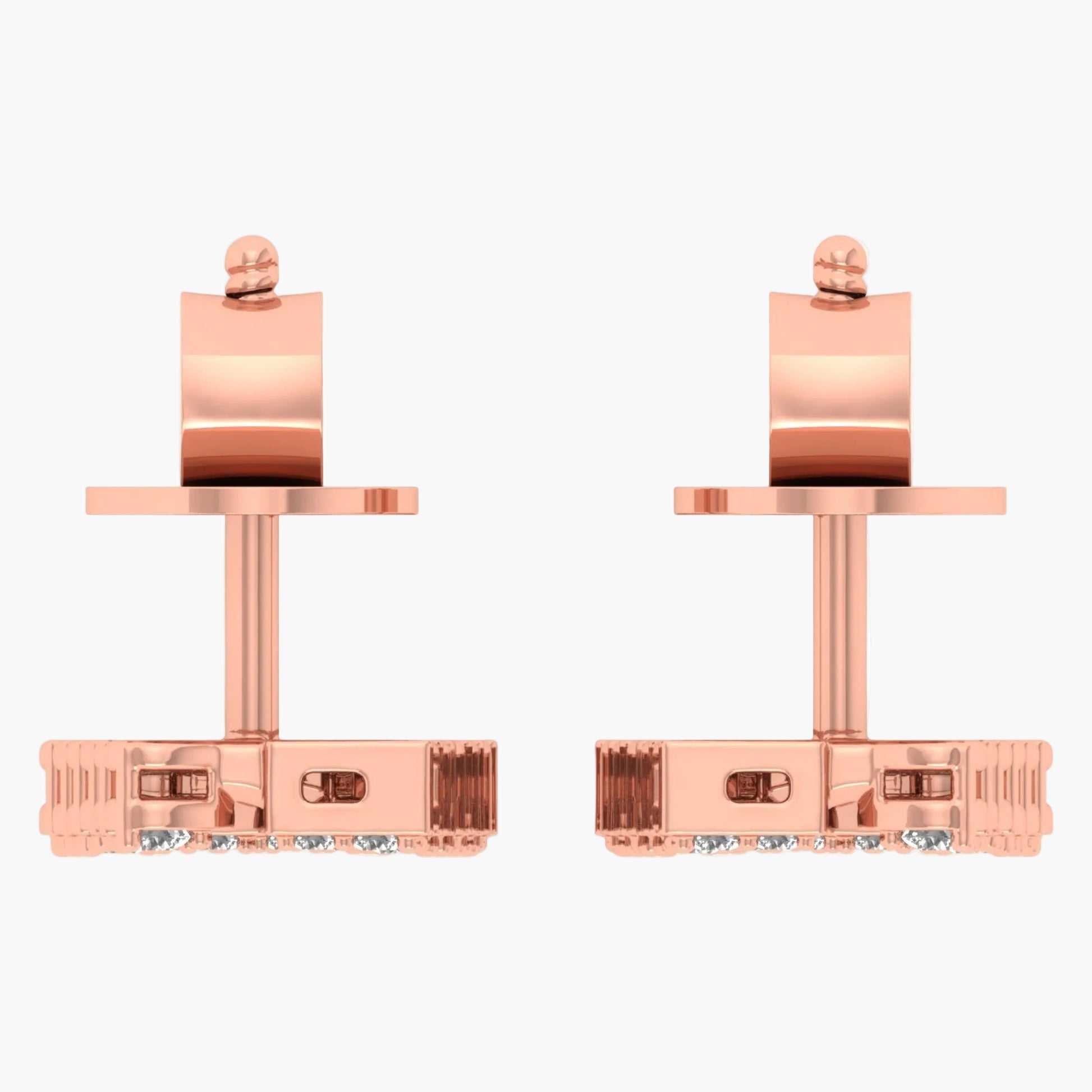Rose gold earrings with 'Green Lab' branding on a white background