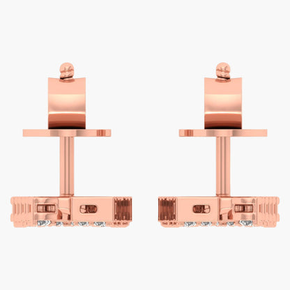 Rose gold earrings with 'Green Lab' branding on a white background
