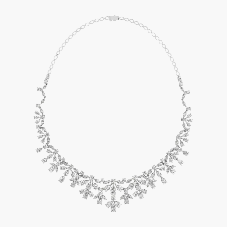 Silver necklace with intricate design on a white background, branded 'Green Lab'.