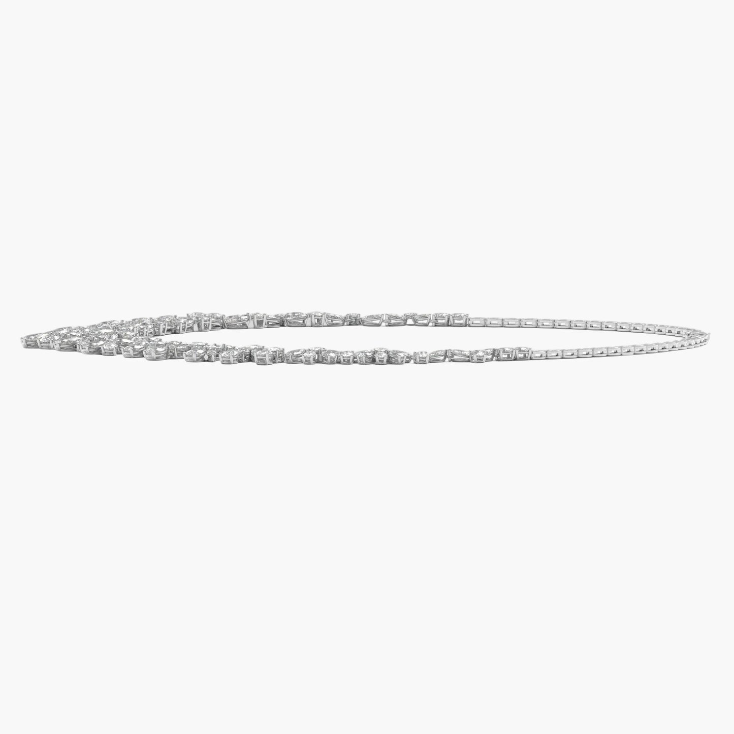 Silver bracelet with small diamonds on a white background