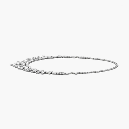 Silver necklace with small stones on a white background, branded 'Green Lab'.