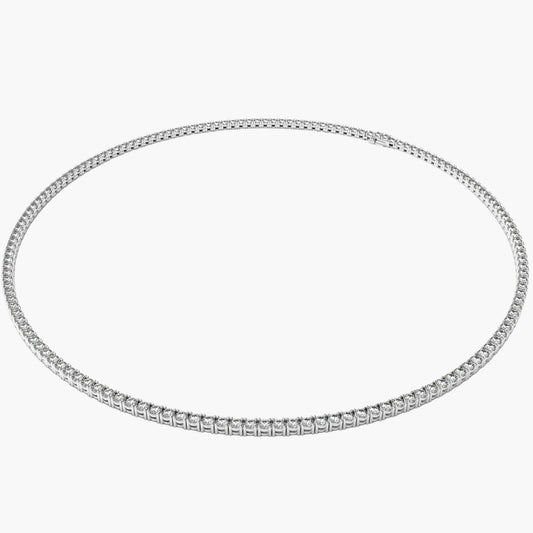 Silver necklace with small diamonds on a white background