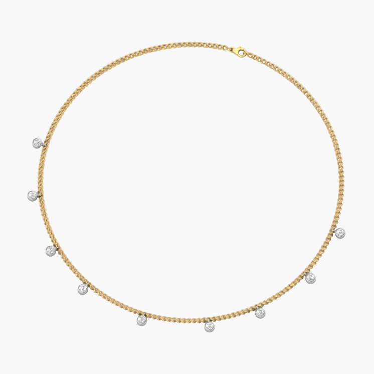 Gold necklace with small beads on a white background, branded 'Green Lab'.