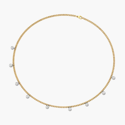 Gold necklace with small beads on a white background, branded 'Green Lab'.