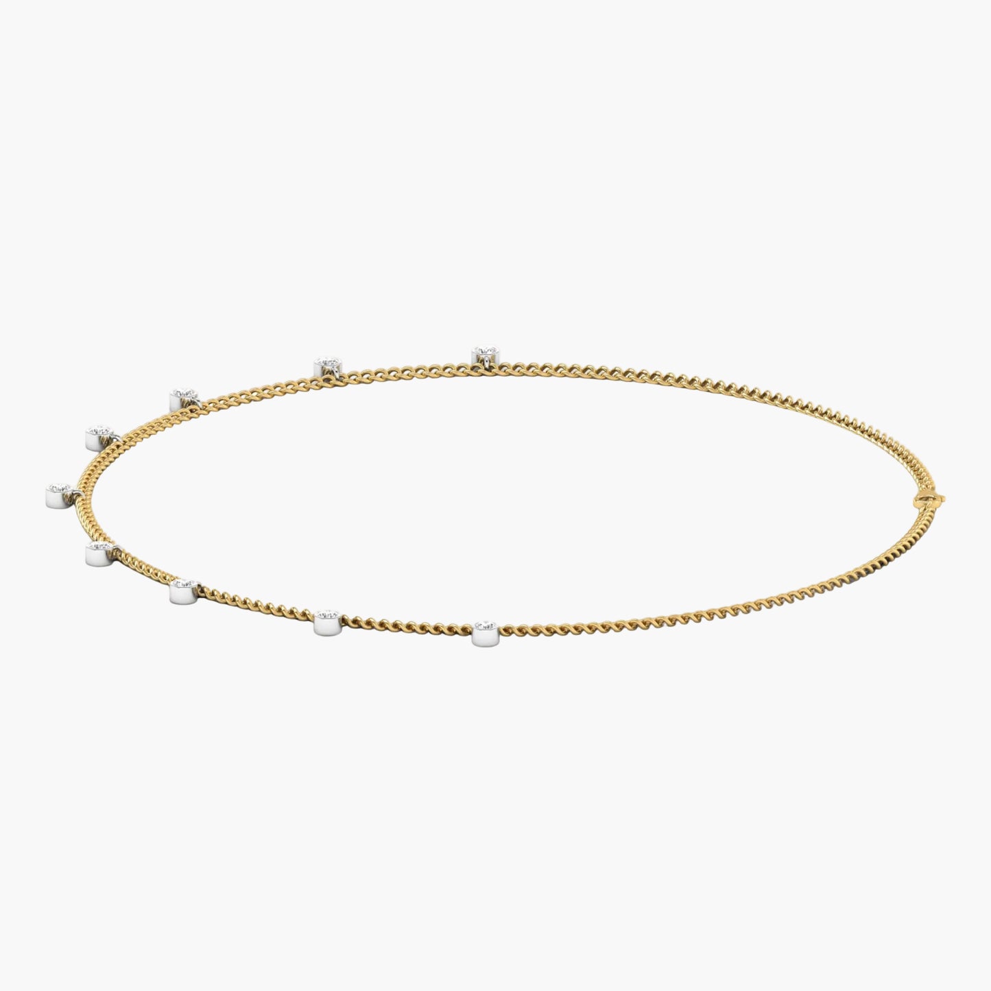 Gold necklace with small pearls on a white background