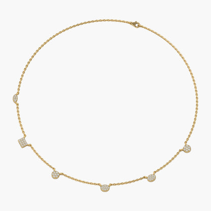 Gold necklace with small diamonds on a white background