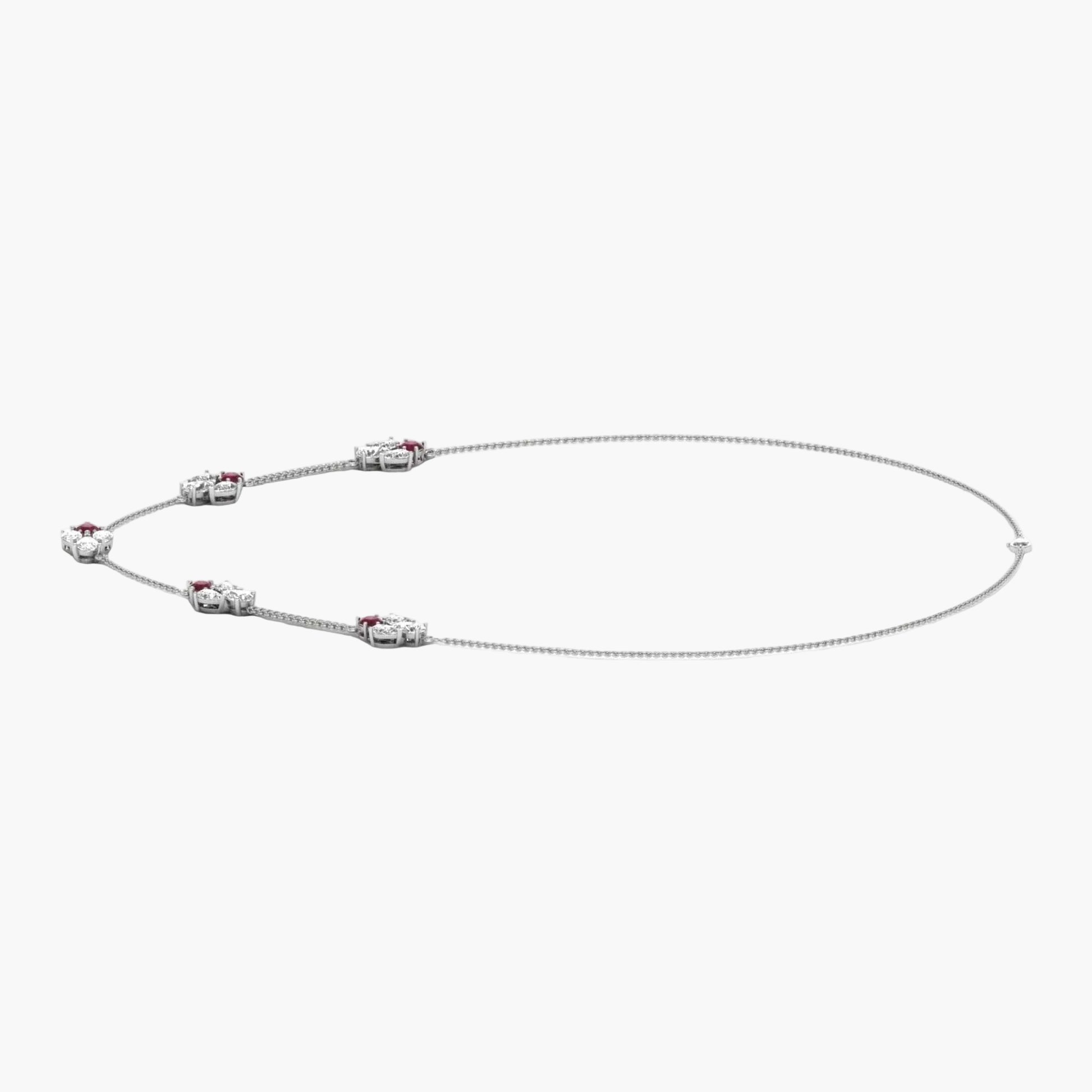 Silver necklace with small gemstones on a white background, branded 'Green Lab'.