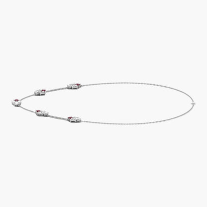 Silver necklace with small gemstones on a white background, branded 'Green Lab'.