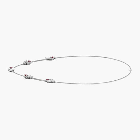 Silver necklace with small gemstones on a white background, branded 'Green Lab'.
