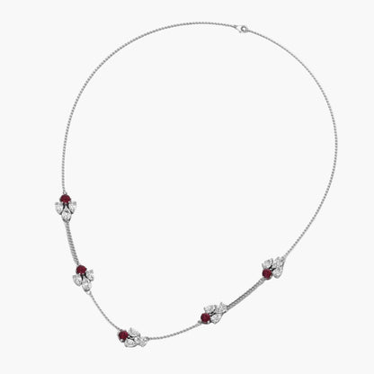 Silver necklace with red stones on a white background, branded 'Green Lab'.