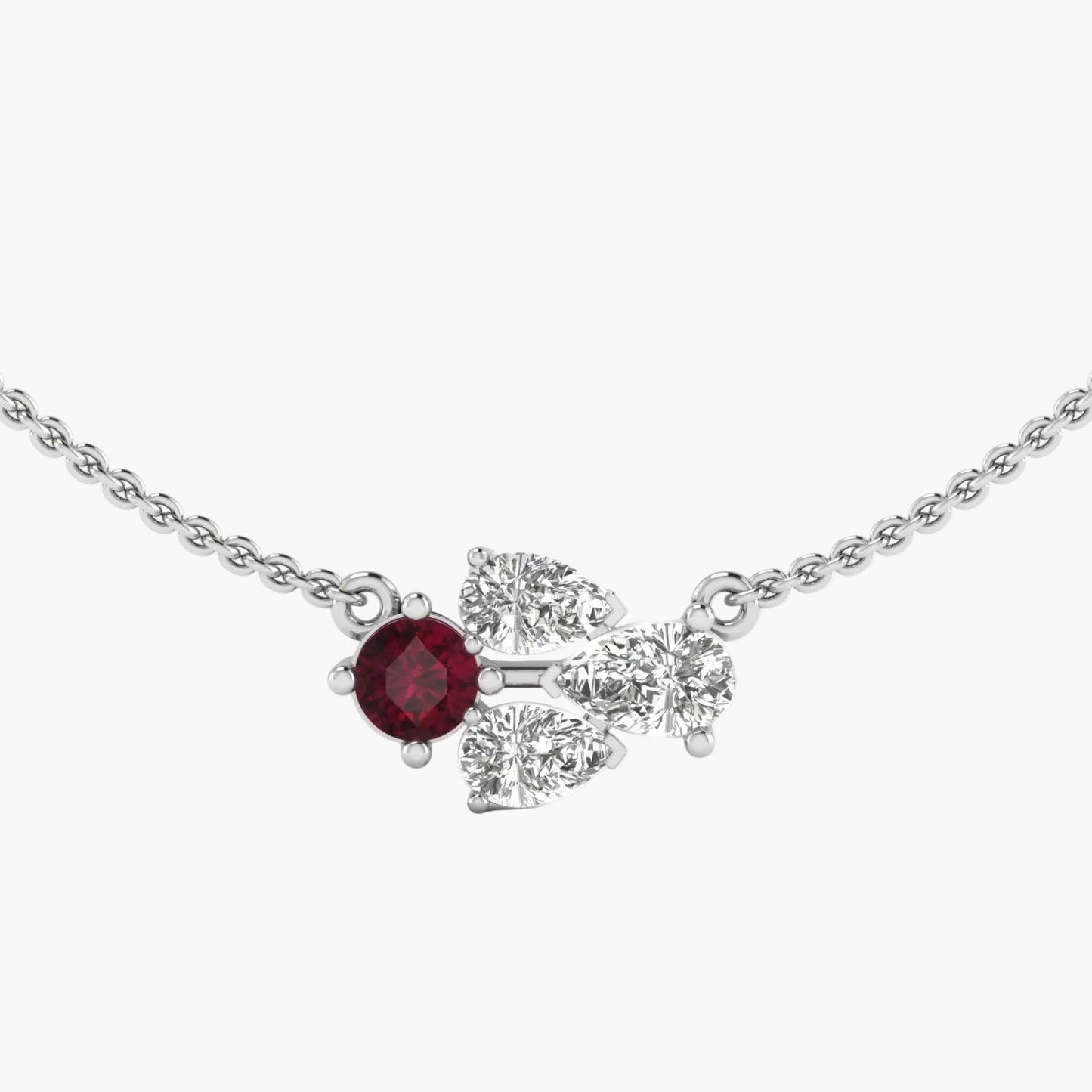 Necklace with a red gemstone and diamond pendant on a white background
