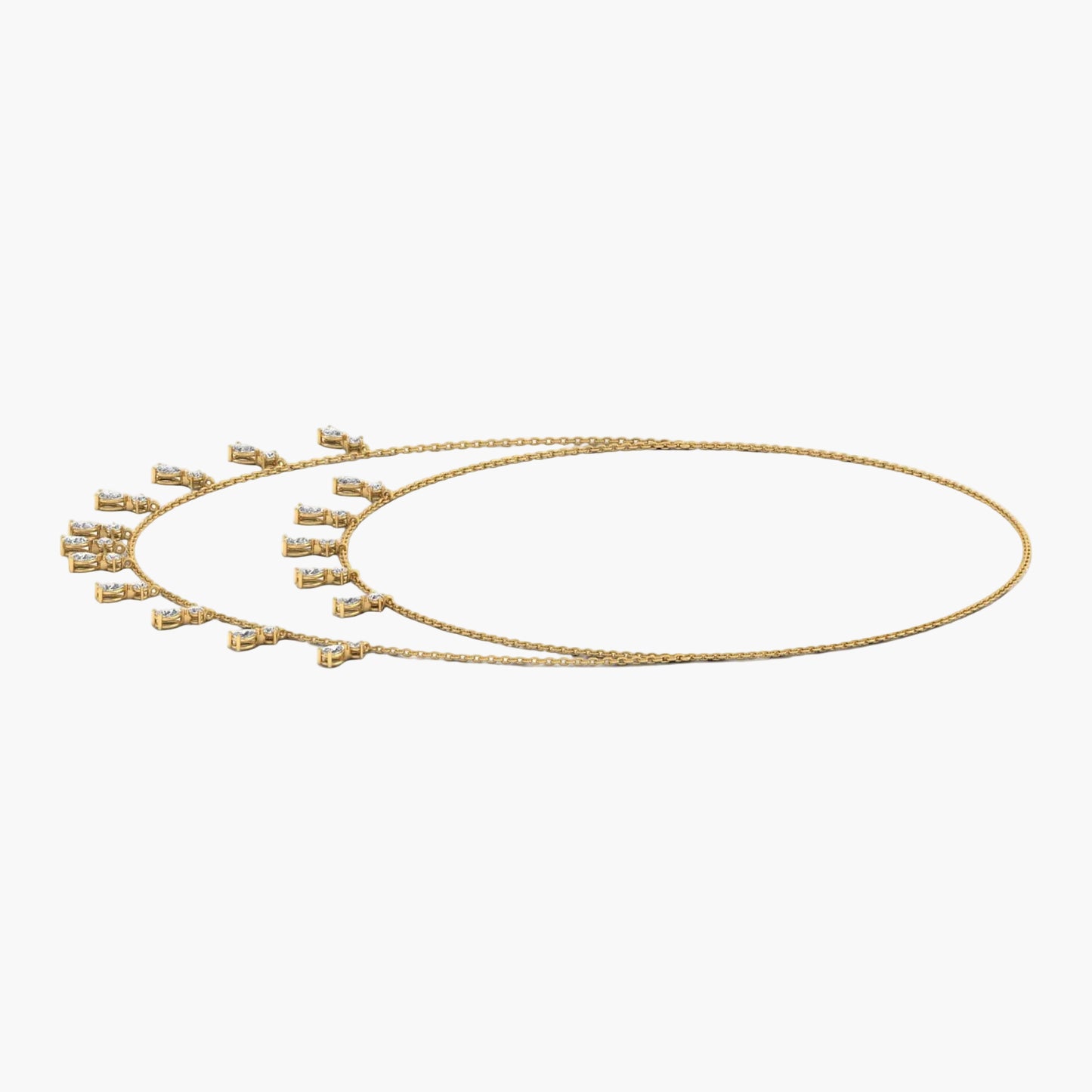 Gold necklace with small pendants on a white background, branded 'Green Lab'.
