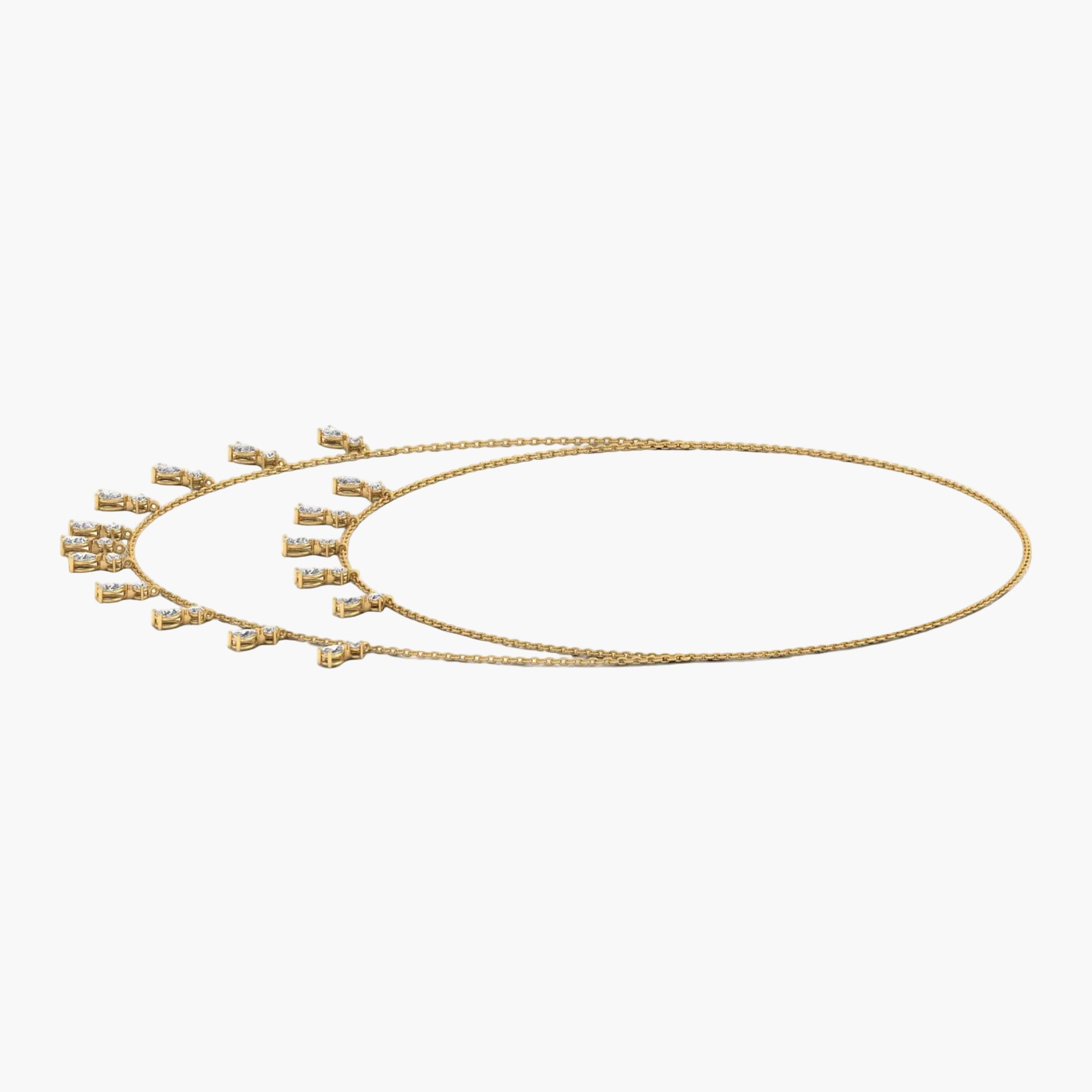 Gold necklace with small pendants on a white background, branded 'Green Lab'.