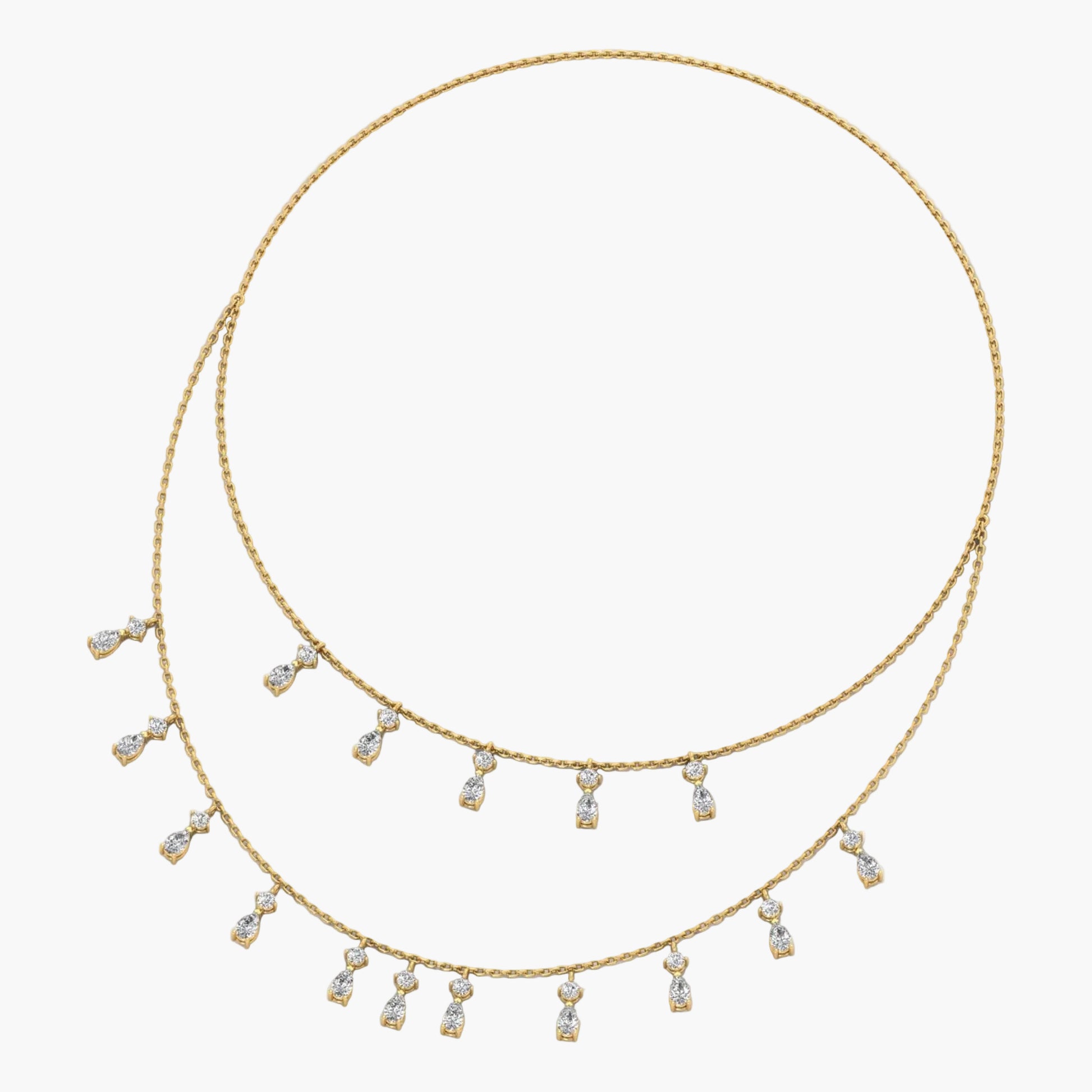 Gold necklace with diamond-like beads on a white background, branded 'Green Lab'.