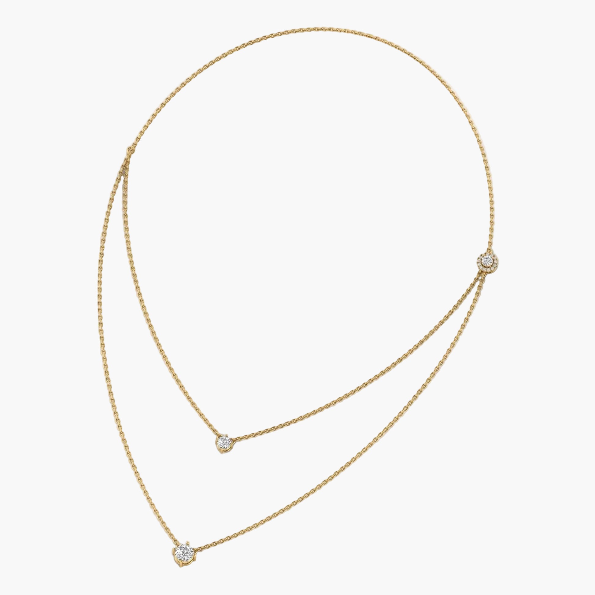 Gold necklace with small diamonds on a white background, branded 'Green Lab'.