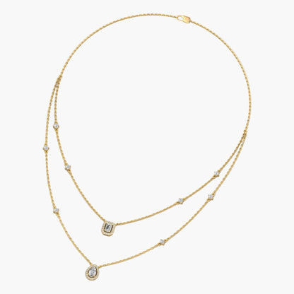 Gold necklace with embedded stones on a white background, branded 'Green Lab'.