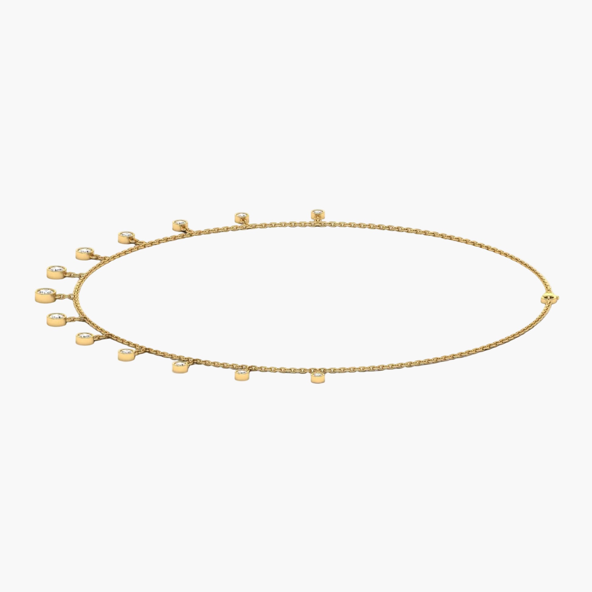 Gold necklace with small beads on a white background, branded 'Green Lab'.