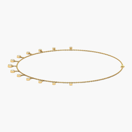 Gold necklace with small beads on a white background, branded 'Green Lab'.
