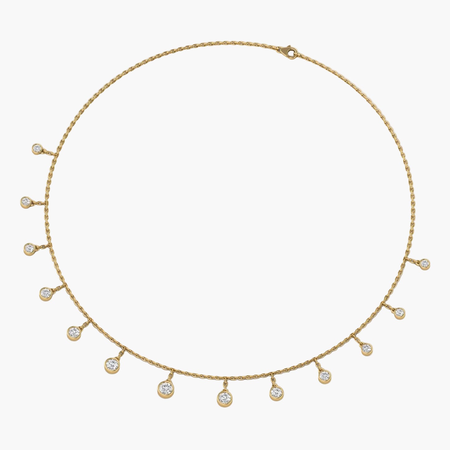 Gold necklace with small diamonds on a white background, branded 'Green Lab'.