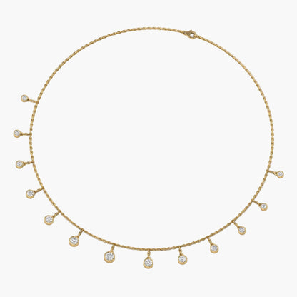Gold necklace with small diamonds on a white background, branded 'Green Lab'.