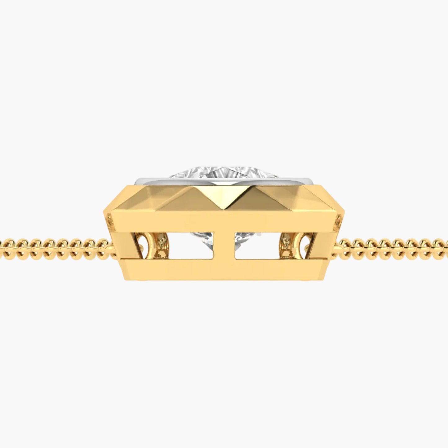 Gold pendant with a diamond on a white background