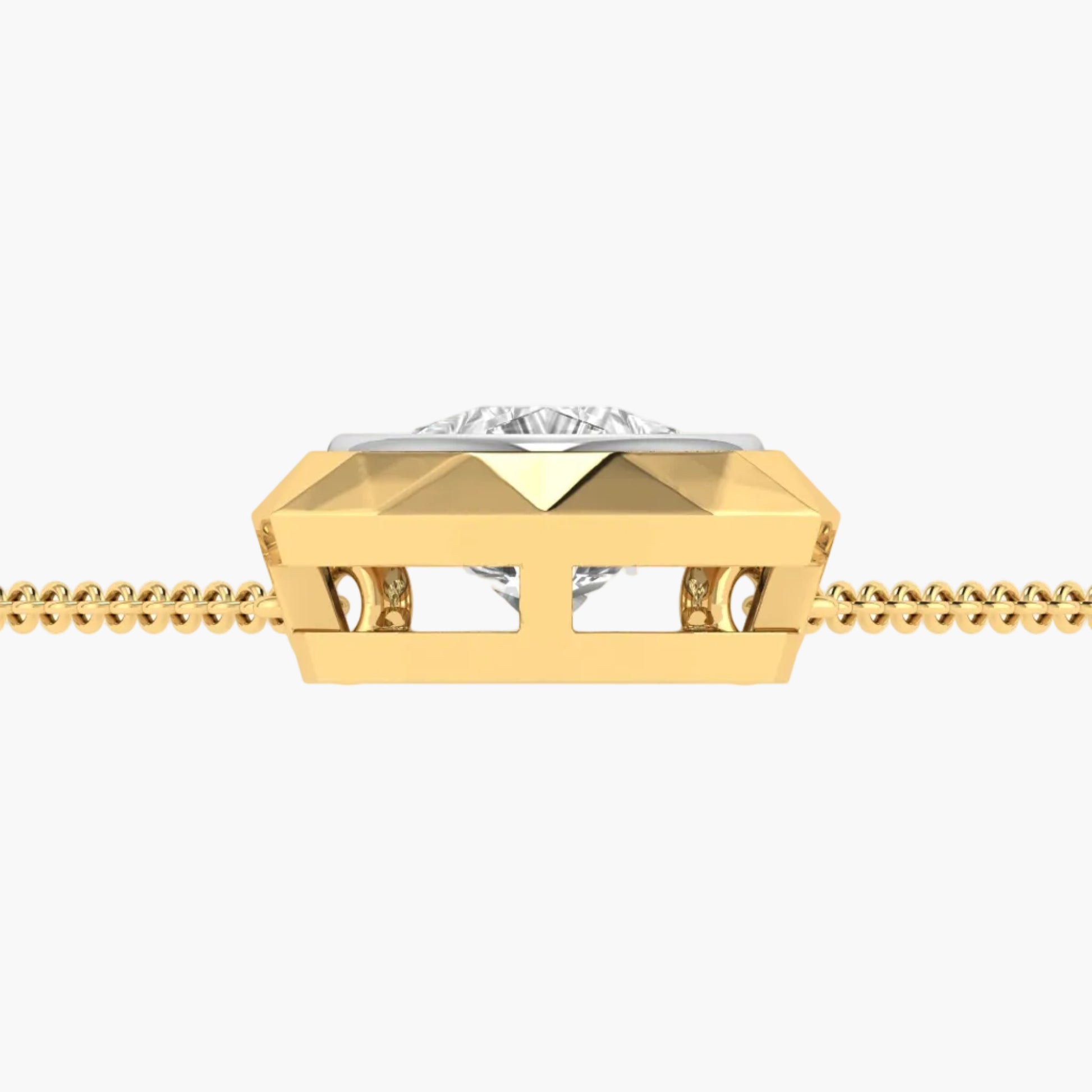 Gold pendant with a diamond on a white background