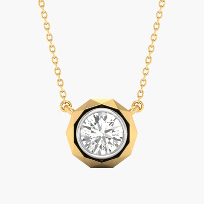 Gold necklace with a diamond pendant on a white background