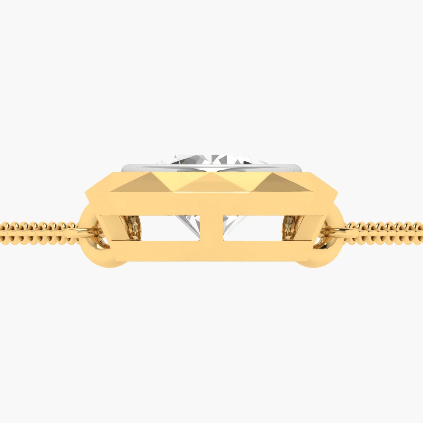 Gold necklace with a diamond on a white background