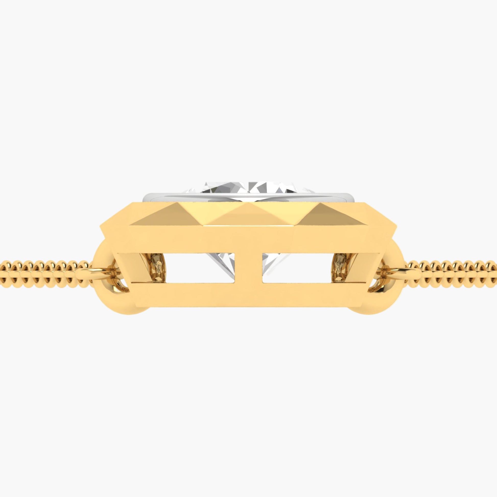 Gold necklace with a diamond on a white background