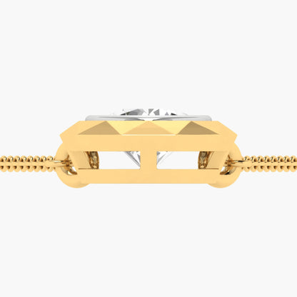 Gold necklace with a diamond on a white background