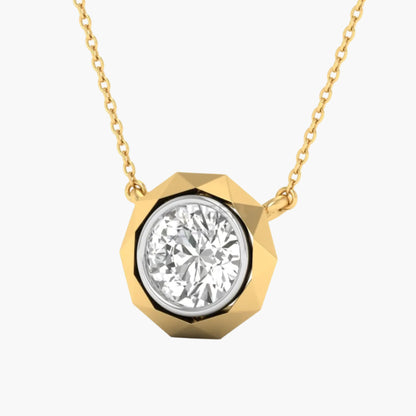 Gold necklace with a diamond pendant on a white background