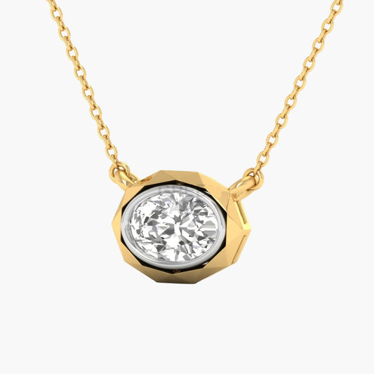 Gold necklace with a diamond pendant on a white background