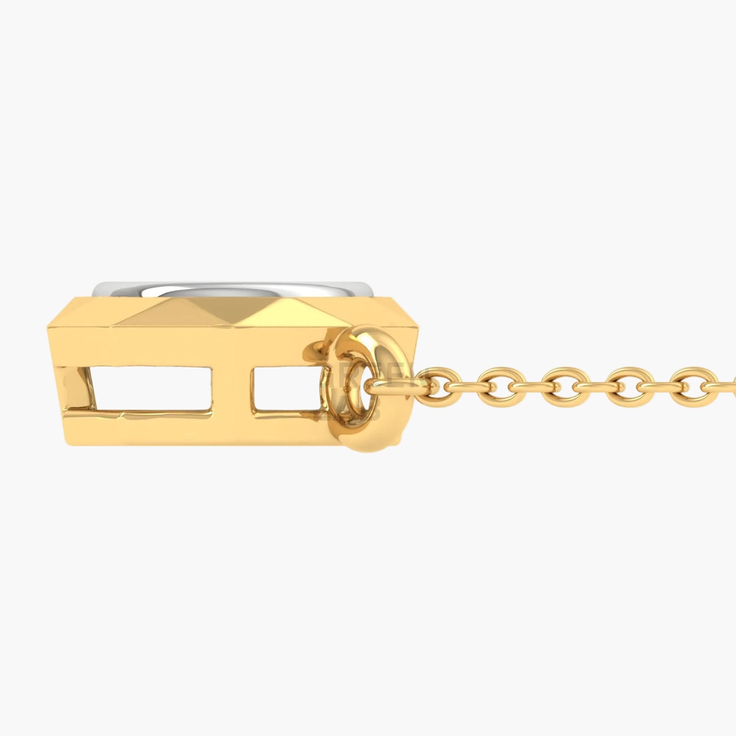 Gold pendant with chain on a white background